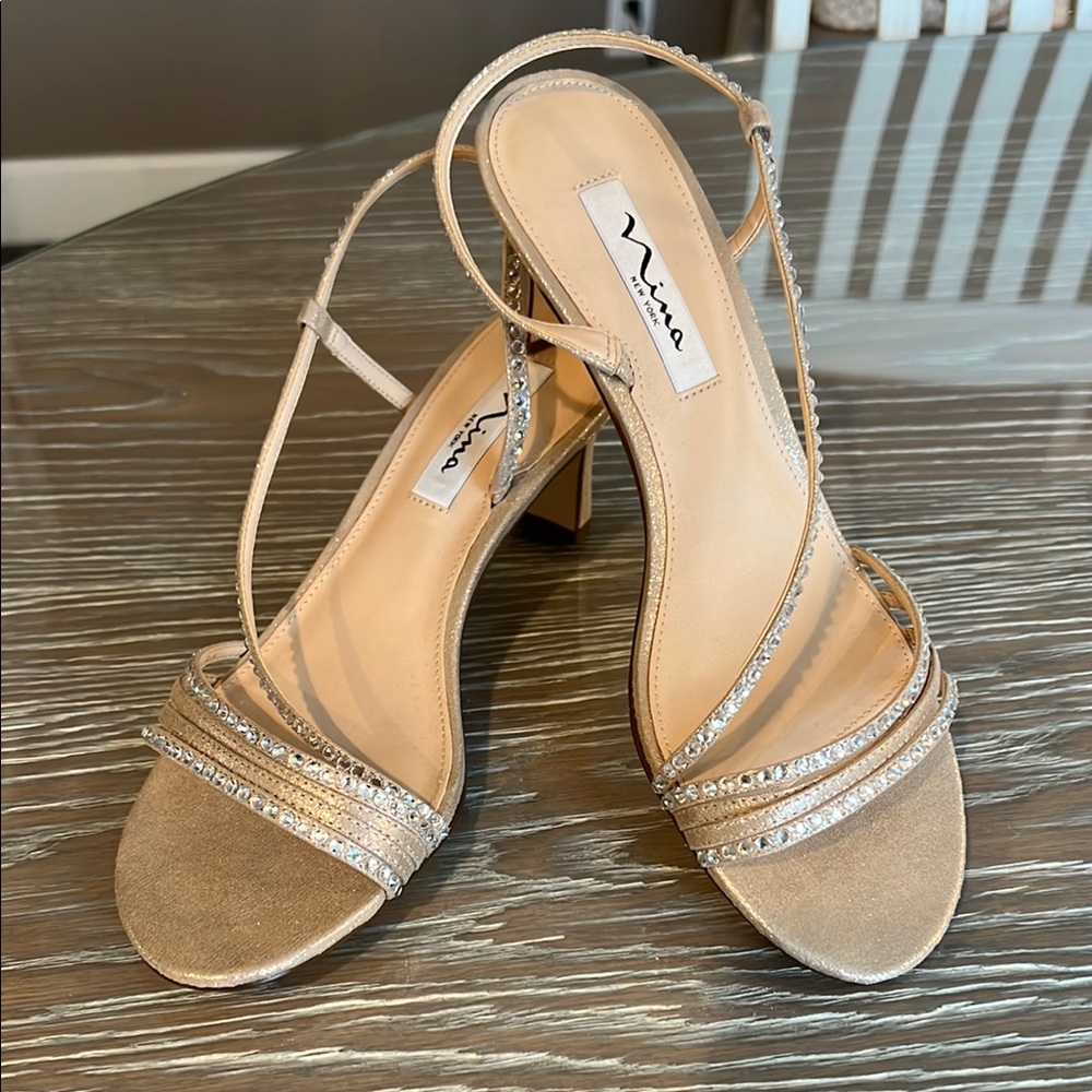 Nina Gold Strappy Rhinestone Slingback Sandals
